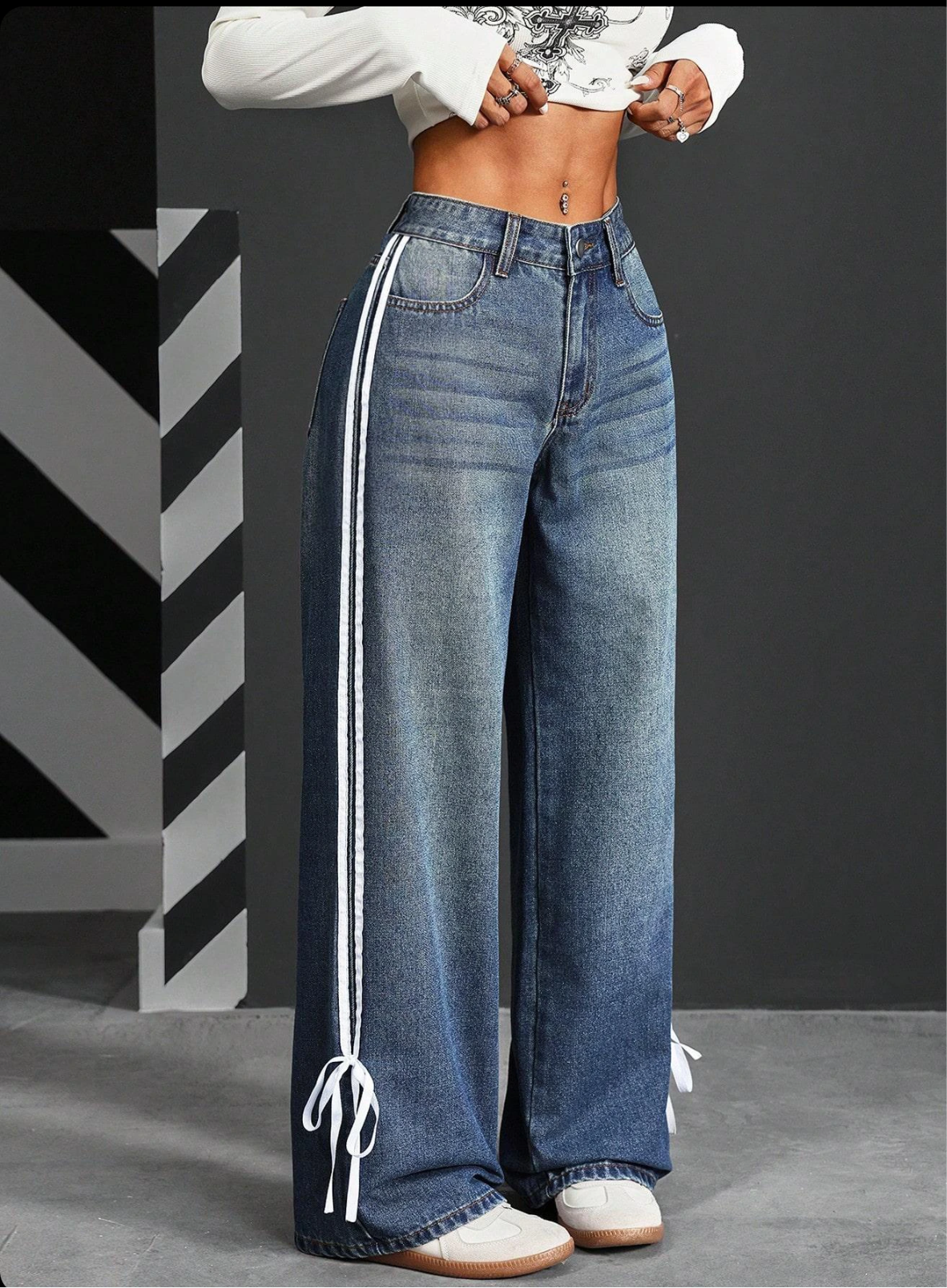 Vente Fashion Jeans larges rayés Nouveaux pantalons