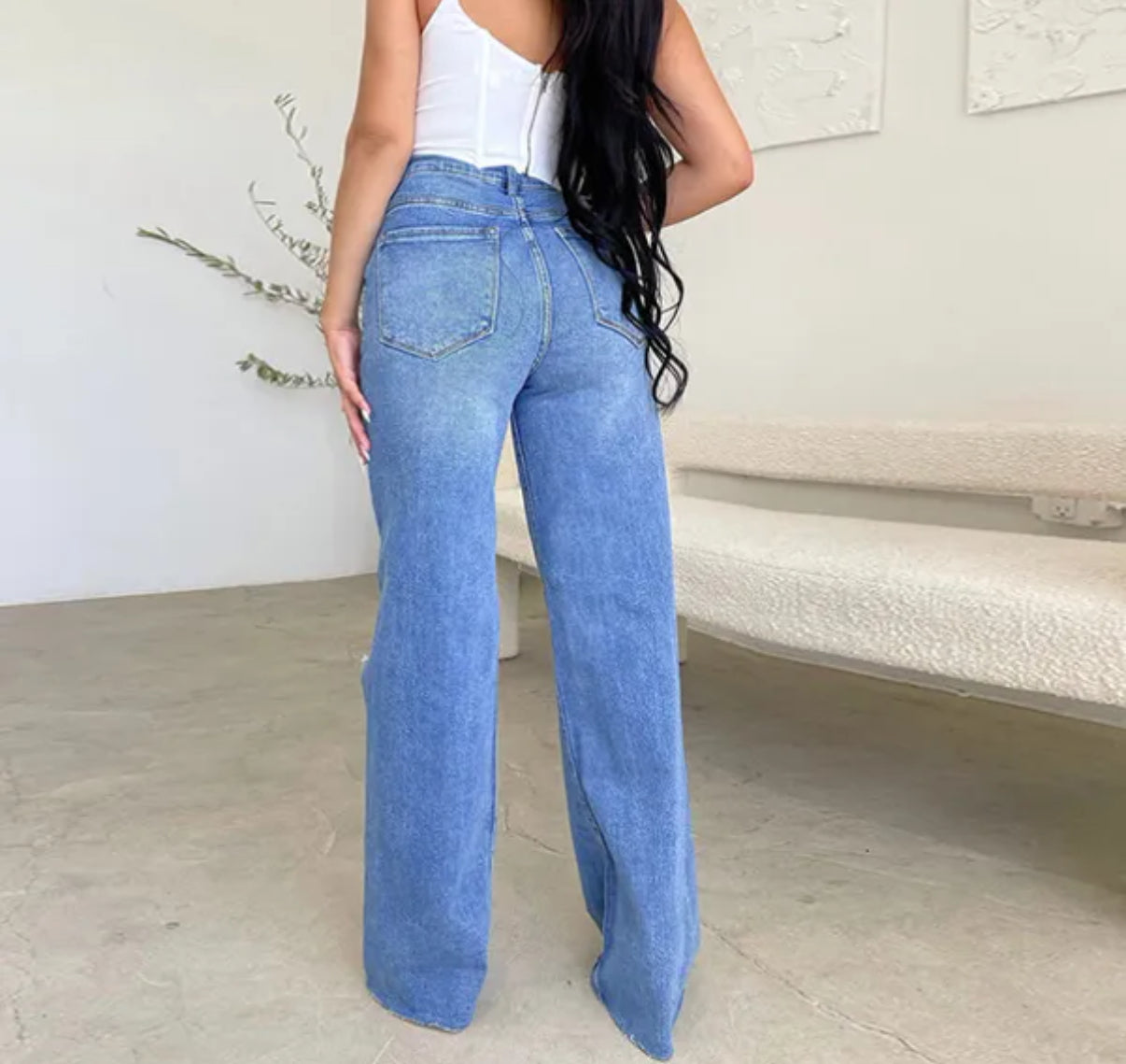 Denim Hot Sell Straight Quality Casual Woven Adoctener Femme's Wide's Jam Leg Femme Pantalon Femmes