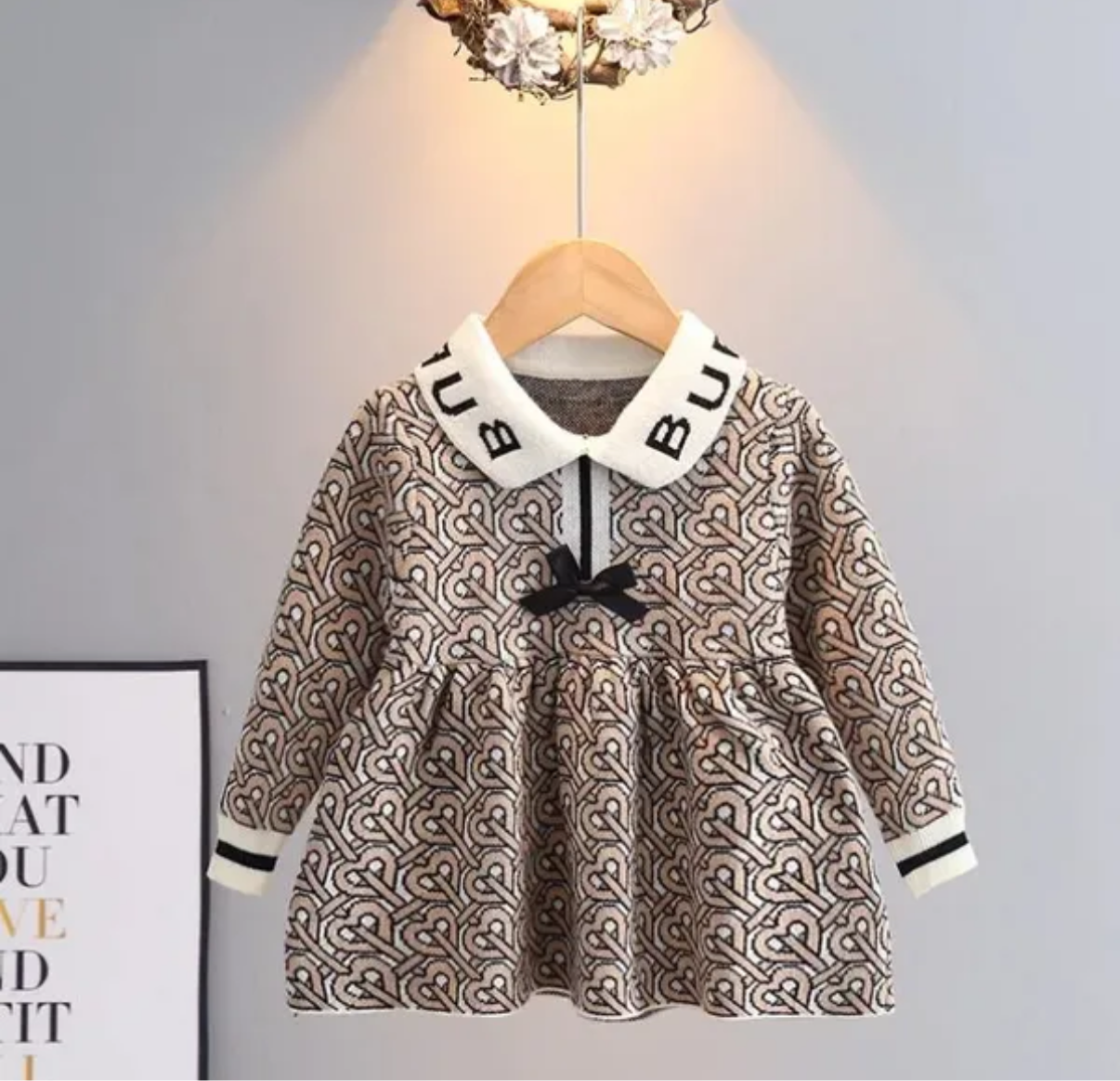 Robe fille tricotée à carreaux manches longues 2-7 ans