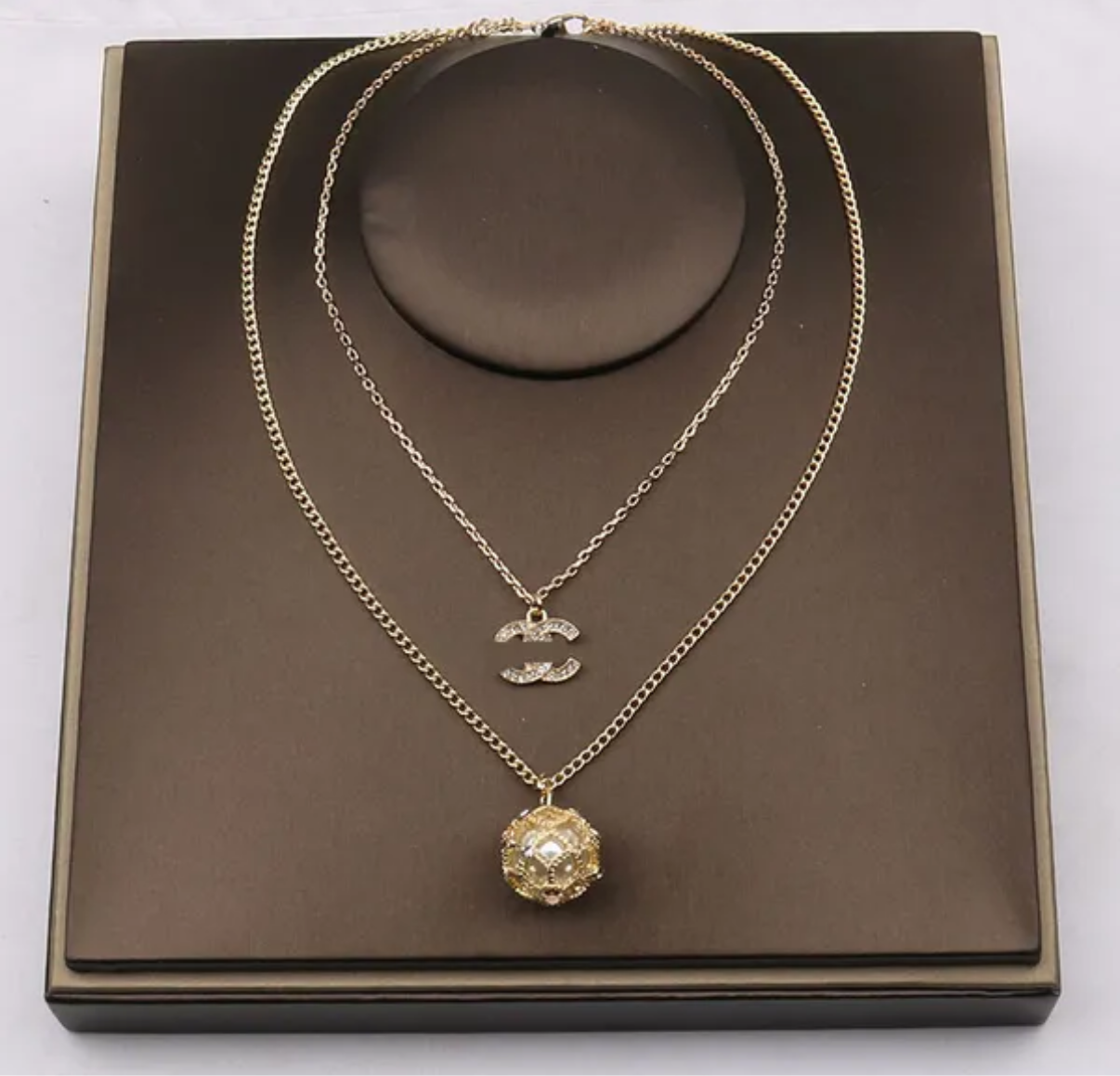 Designer Marque Double Letter Colliers Ball Pendant Chain