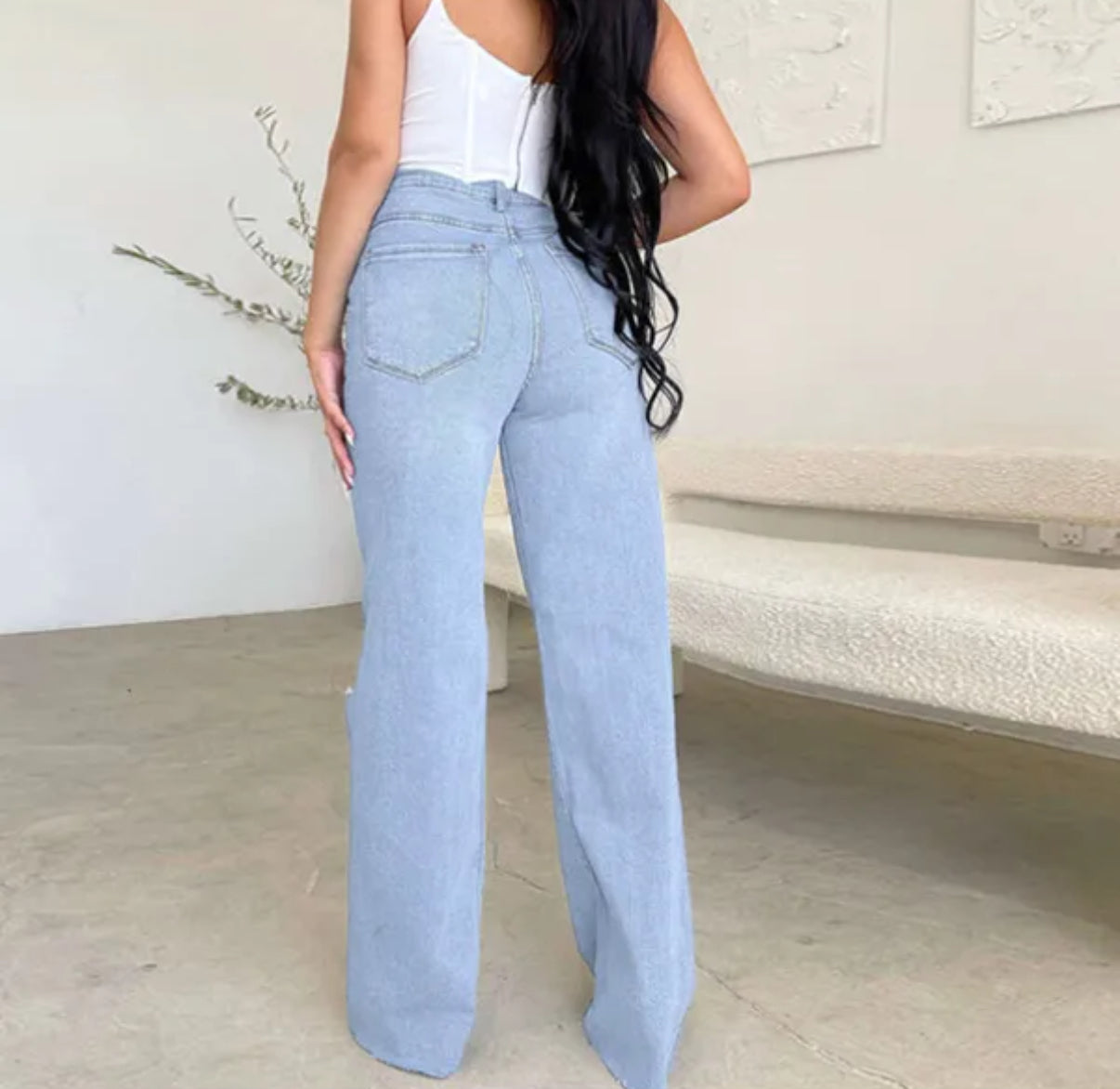 Denim Hot Sell Straight Quality Casual Woven Adoctener Femme's Wide's Jam Leg Femme Pantalon Femmes