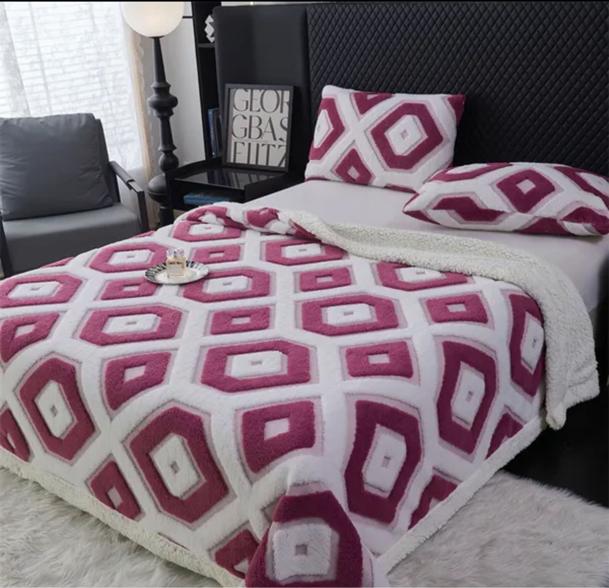 Plaid en laine d'agneau double face, jacquard Tafu épais, couverture chaude