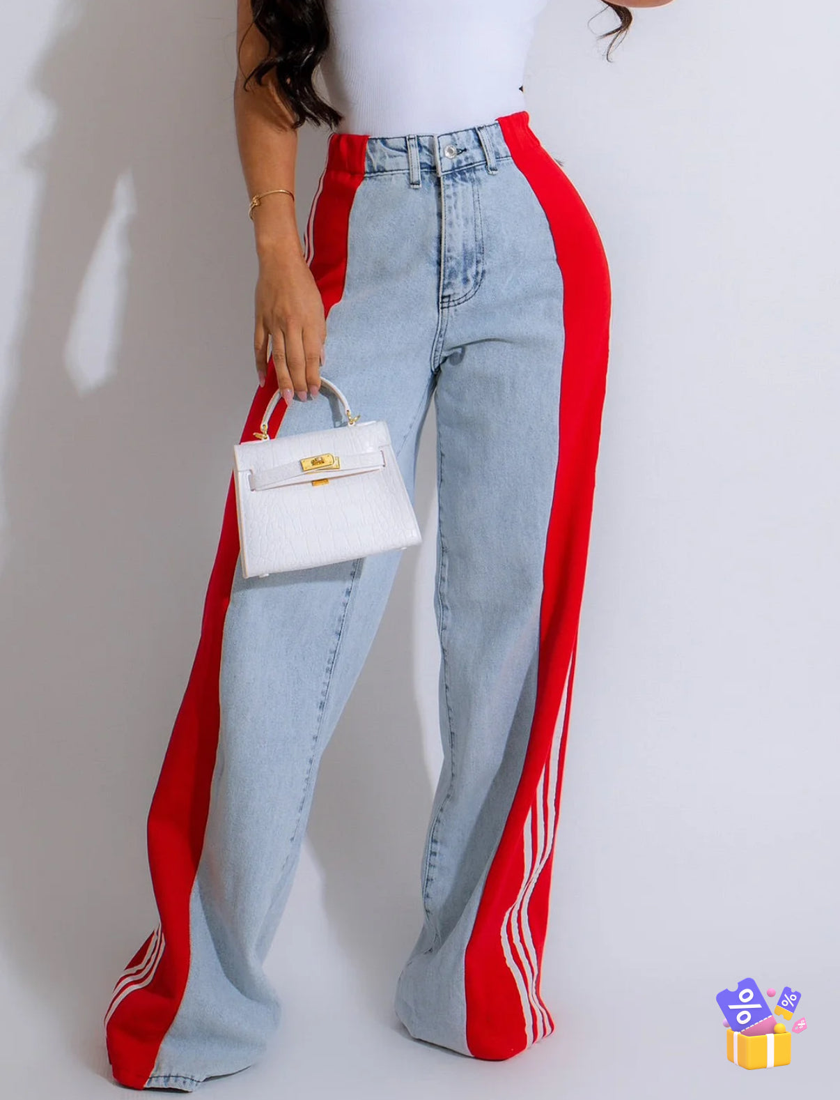 Vente Fashion Jeans larges rayés Nouveaux pantalons