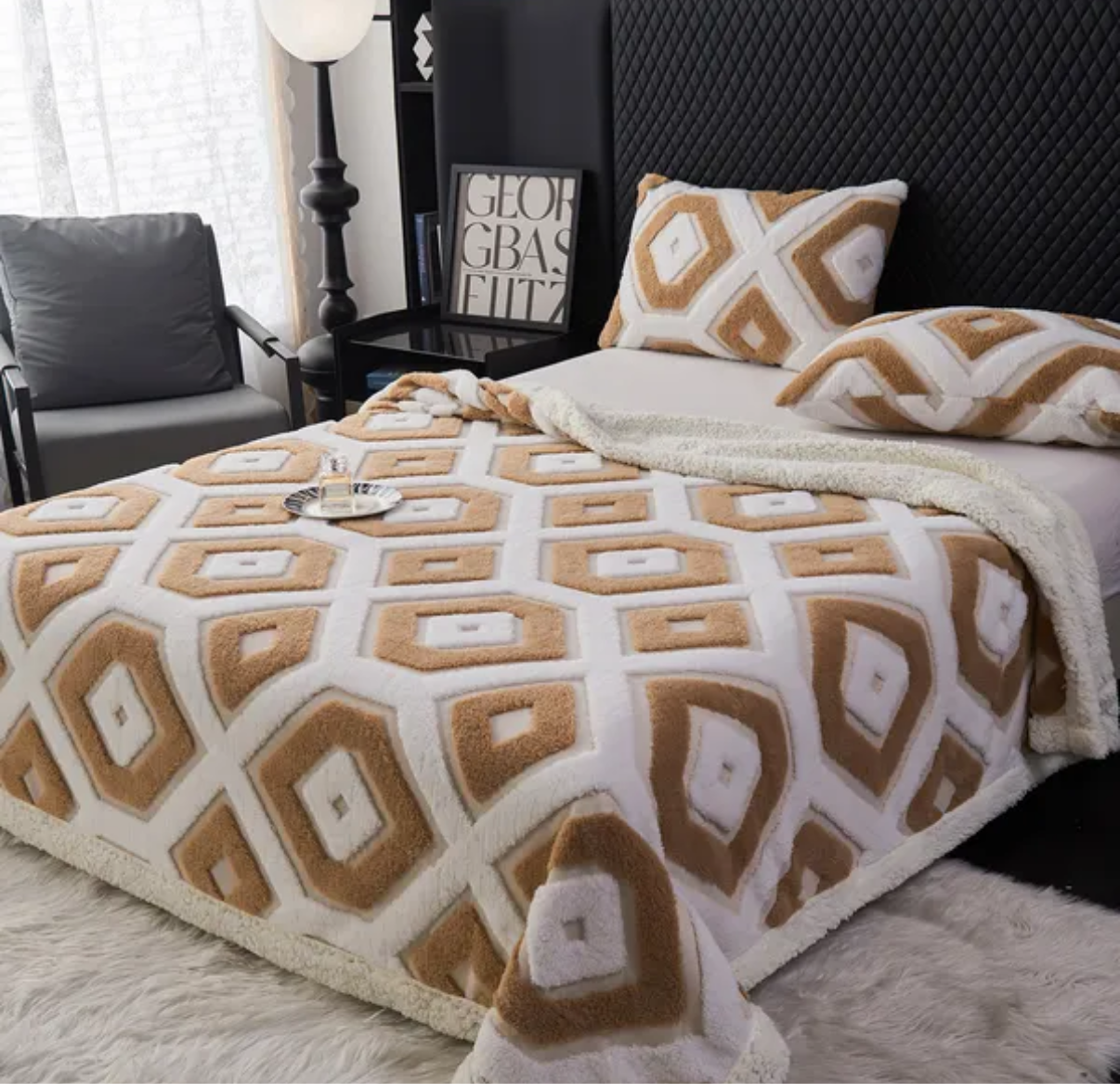 Plaid en laine d'agneau double face, jacquard Tafu épais, couverture chaude
