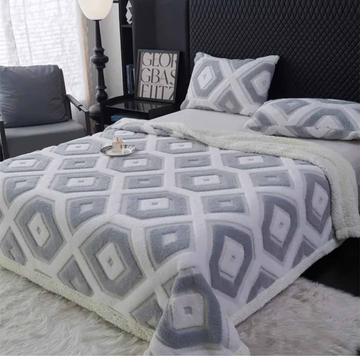 Plaid en laine d'agneau double face, jacquard Tafu épais, couverture chaude