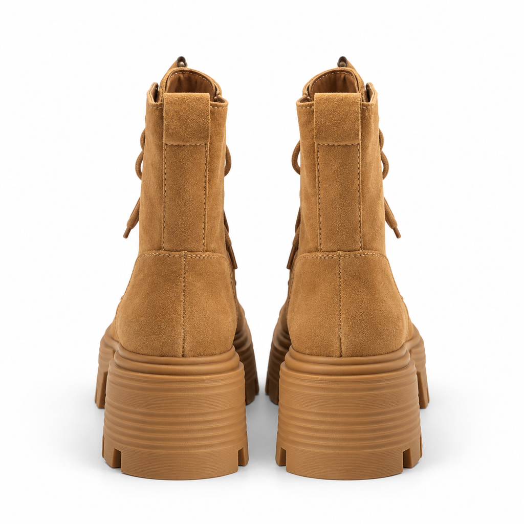 Bottines camel à plateforme et lacets – Effet suédé