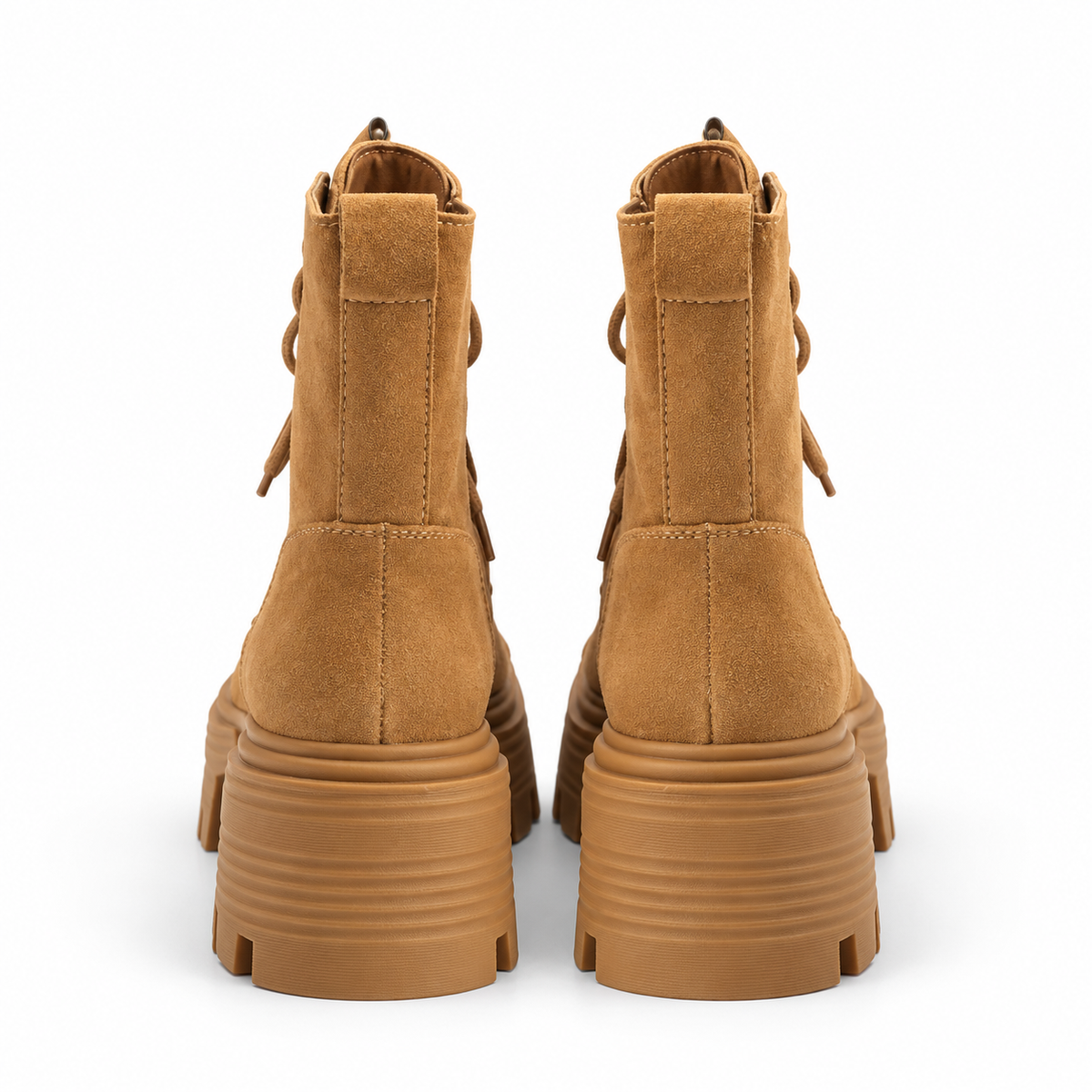 Bottines camel à plateforme et lacets – Effet suédé