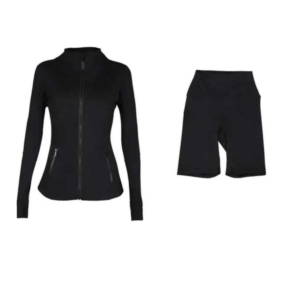 Ensemble sport  vibrant : veste zippée ajustée et short cycliste tendance