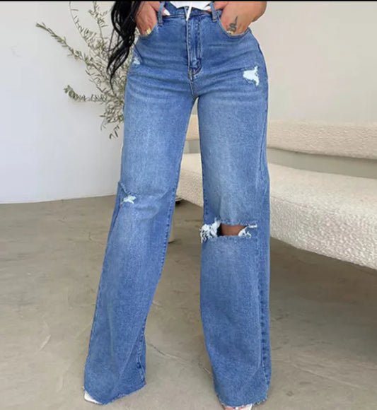 Denim Hot Sell Straight Quality Casual Woven Adoctener Femme's Wide's Jam Leg Femme Pantalon Femmes