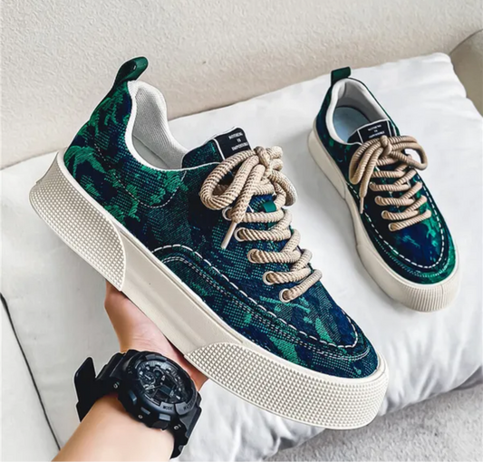 Chaussures de mode homme grande taille en toile à semelle épaisse imprimée tendance