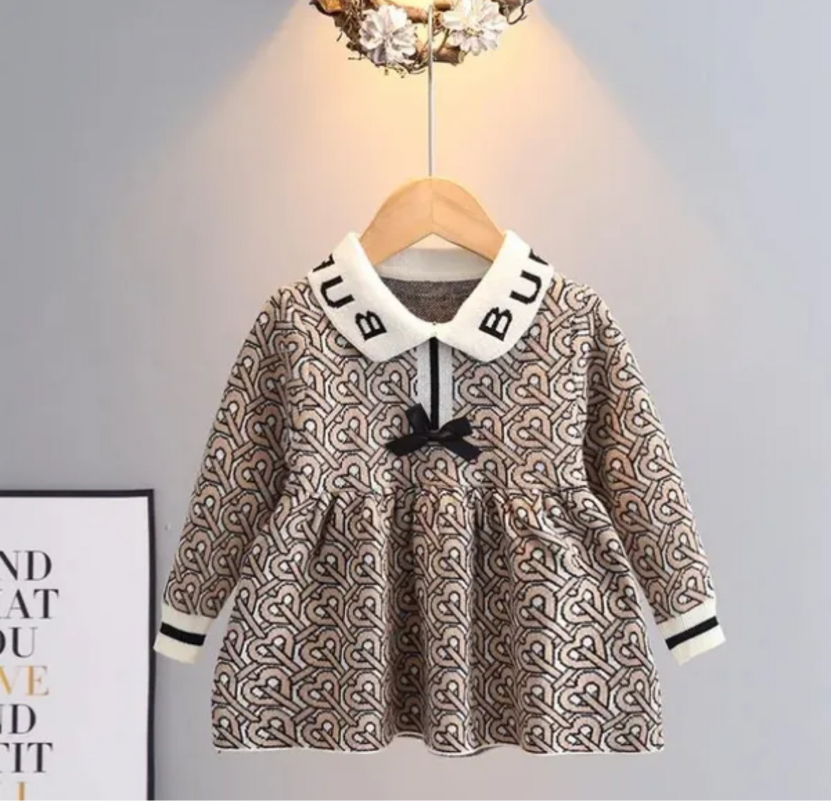 Robe  fille  tricotée à carreaux manches longues 2-7 ans