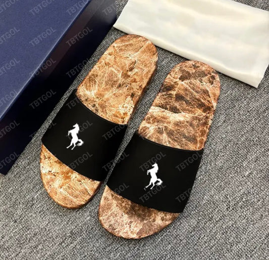 Polo Ralph Lauren Men’s Pony Logo Slide Sandals Navy Tie Dye White Sz 14 NEW