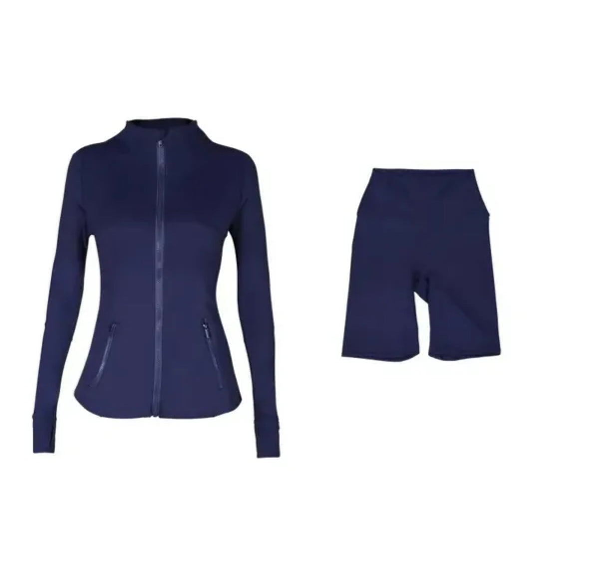Ensemble sport  vibrant : veste zippée ajustée et short cycliste tendance