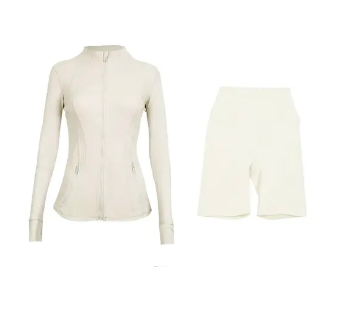 Ensemble sport  vibrant : veste zippée ajustée et short cycliste tendance