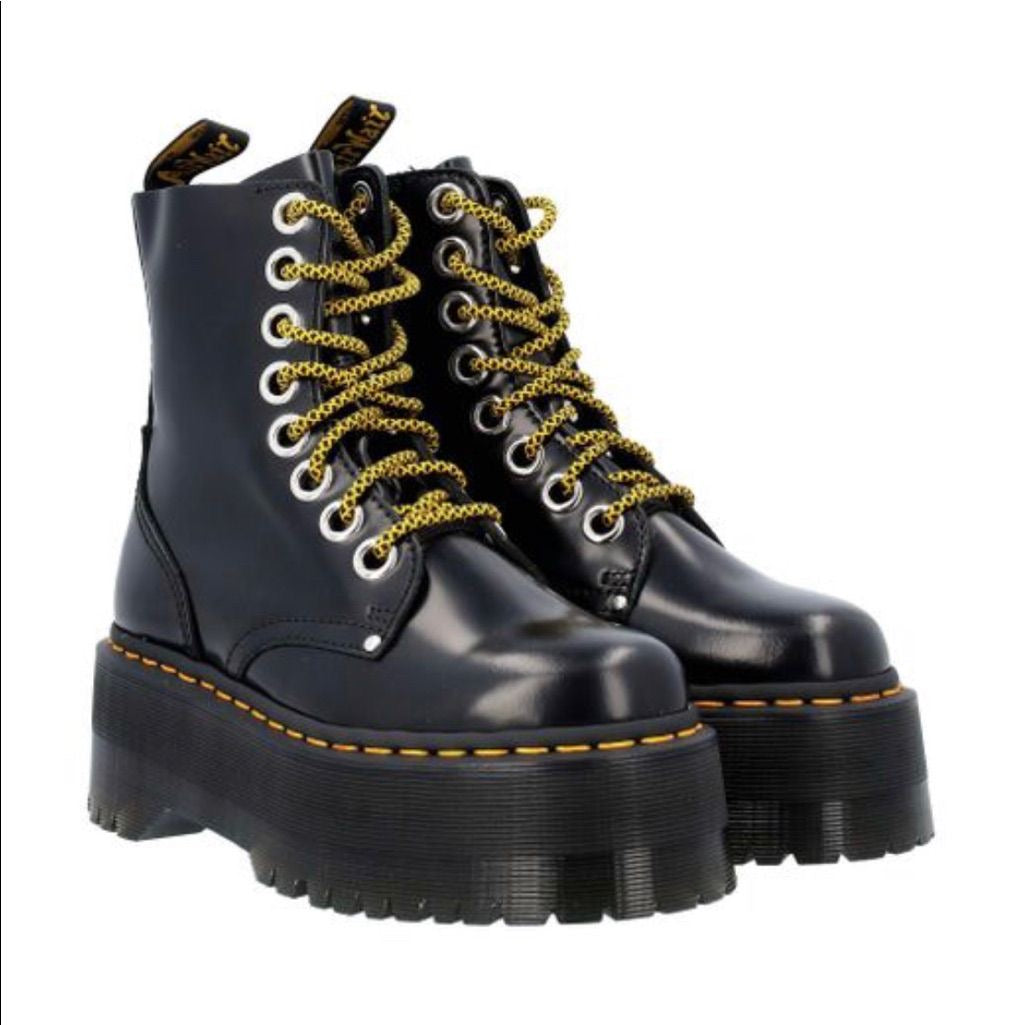 Bottines plateforme noires à lacets contrastés, style audacieux et tendance
