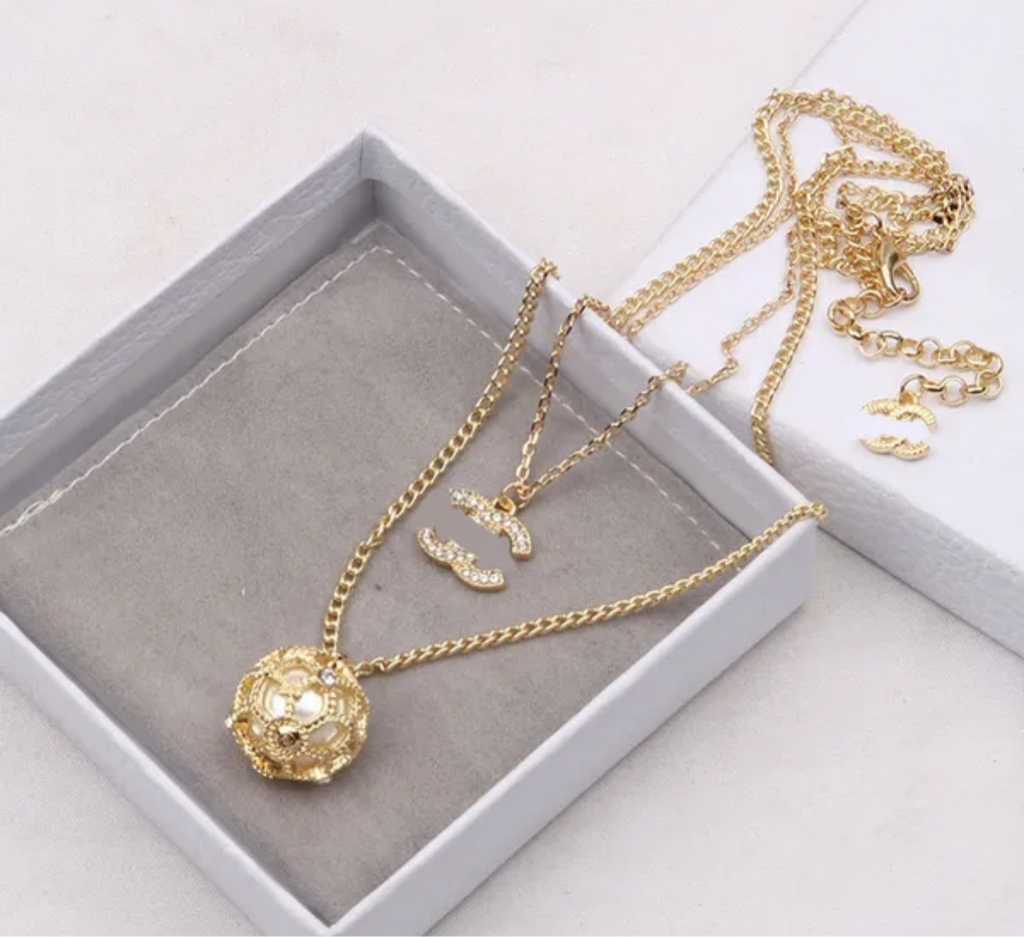 Designer Marque Double Letter Colliers Ball Pendant Chain