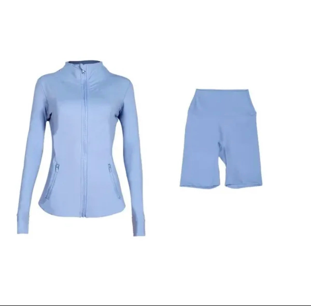 Ensemble sport  vibrant : veste zippée ajustée et short cycliste tendance