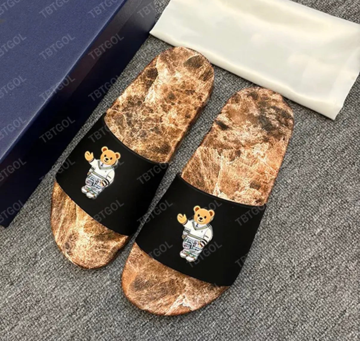 Polo Ralph Lauren Men’s Pony Logo Slide Sandals Navy Tie Dye White Sz 14 NEW