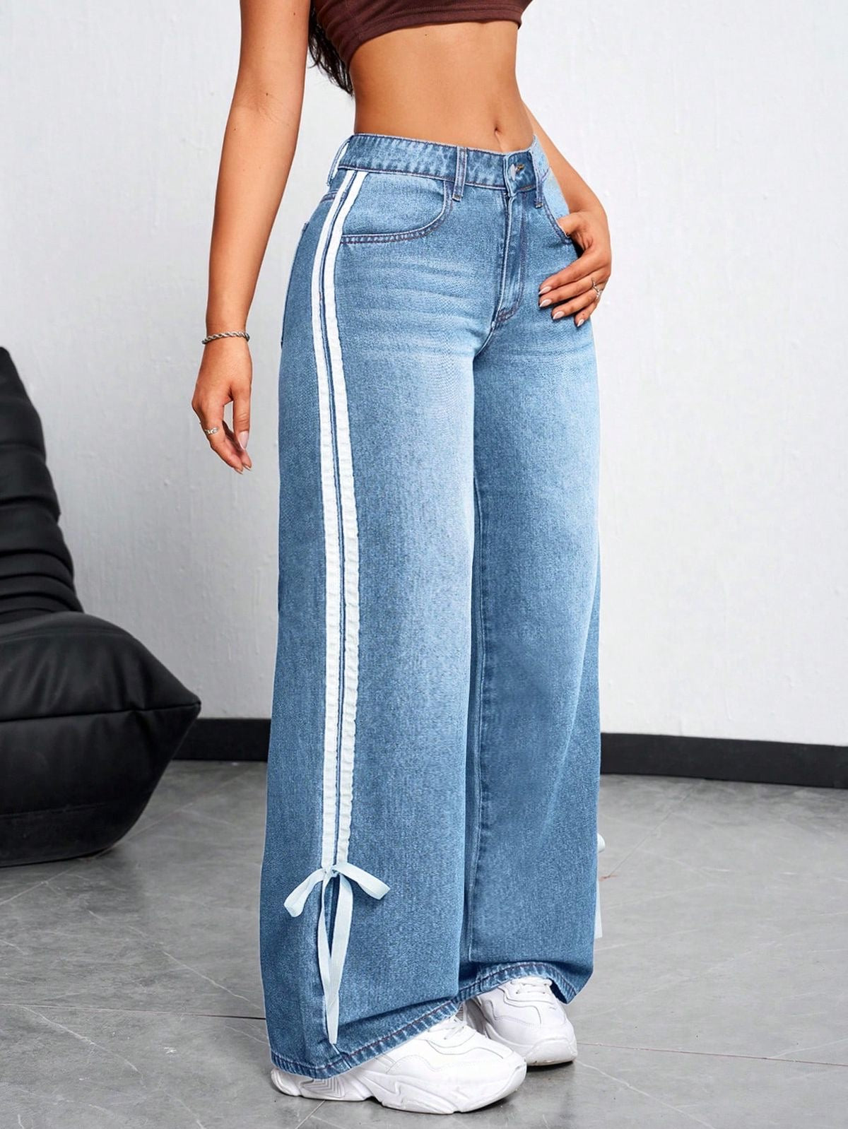 Vente Fashion Jeans larges rayés Nouveaux pantalons