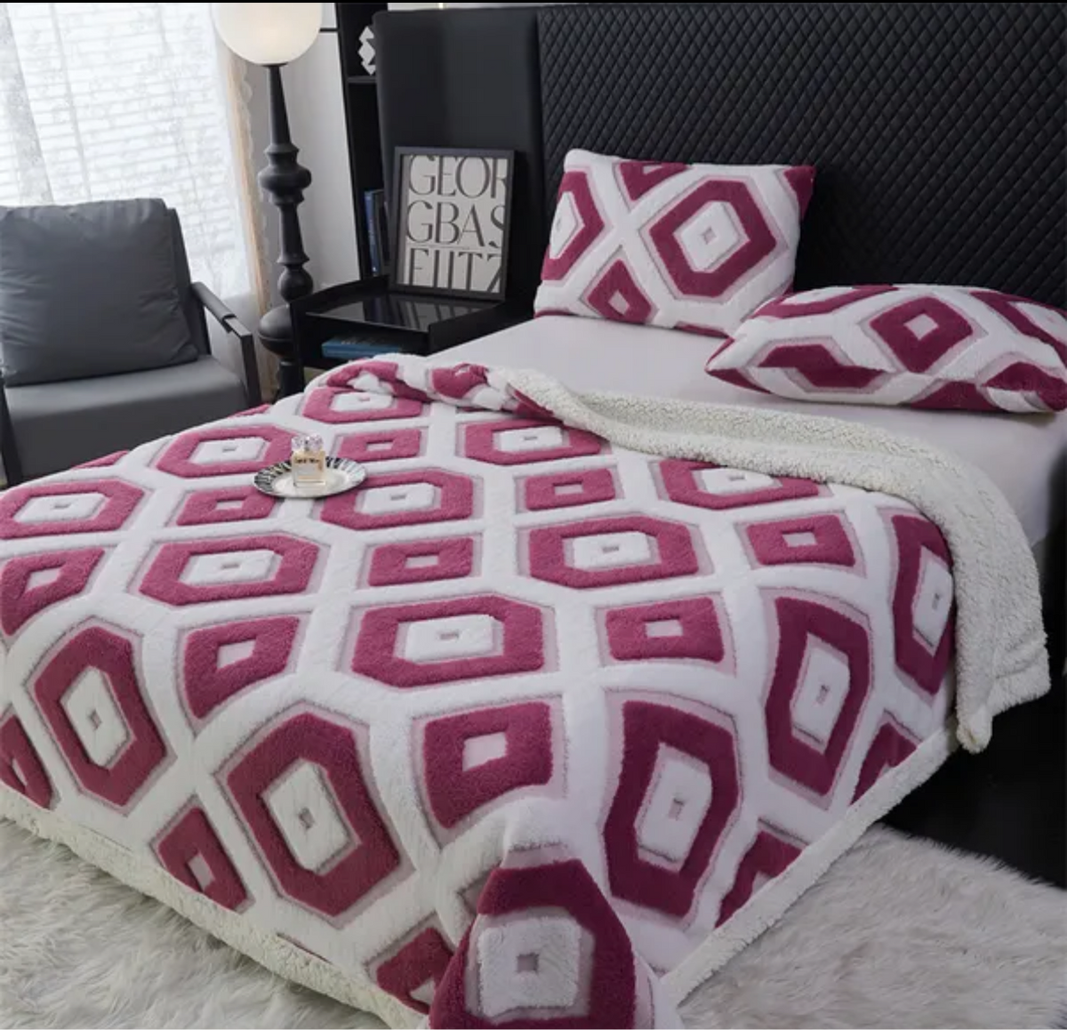 Plaid en laine d'agneau double face, jacquard Tafu épais, couverture chaude