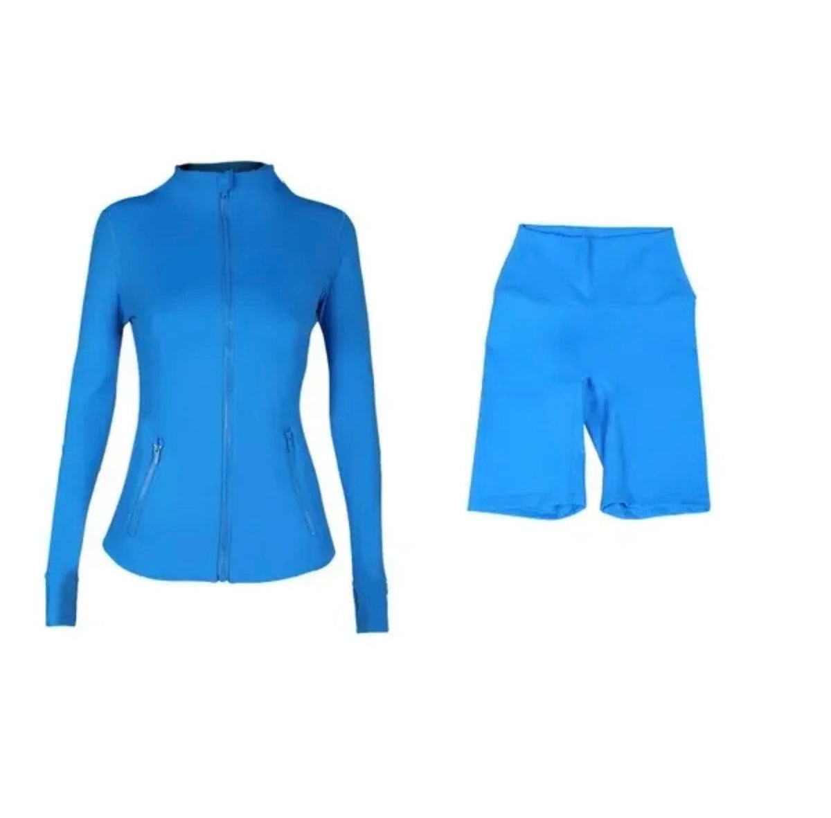 Ensemble sport  vibrant : veste zippée ajustée et short cycliste tendance