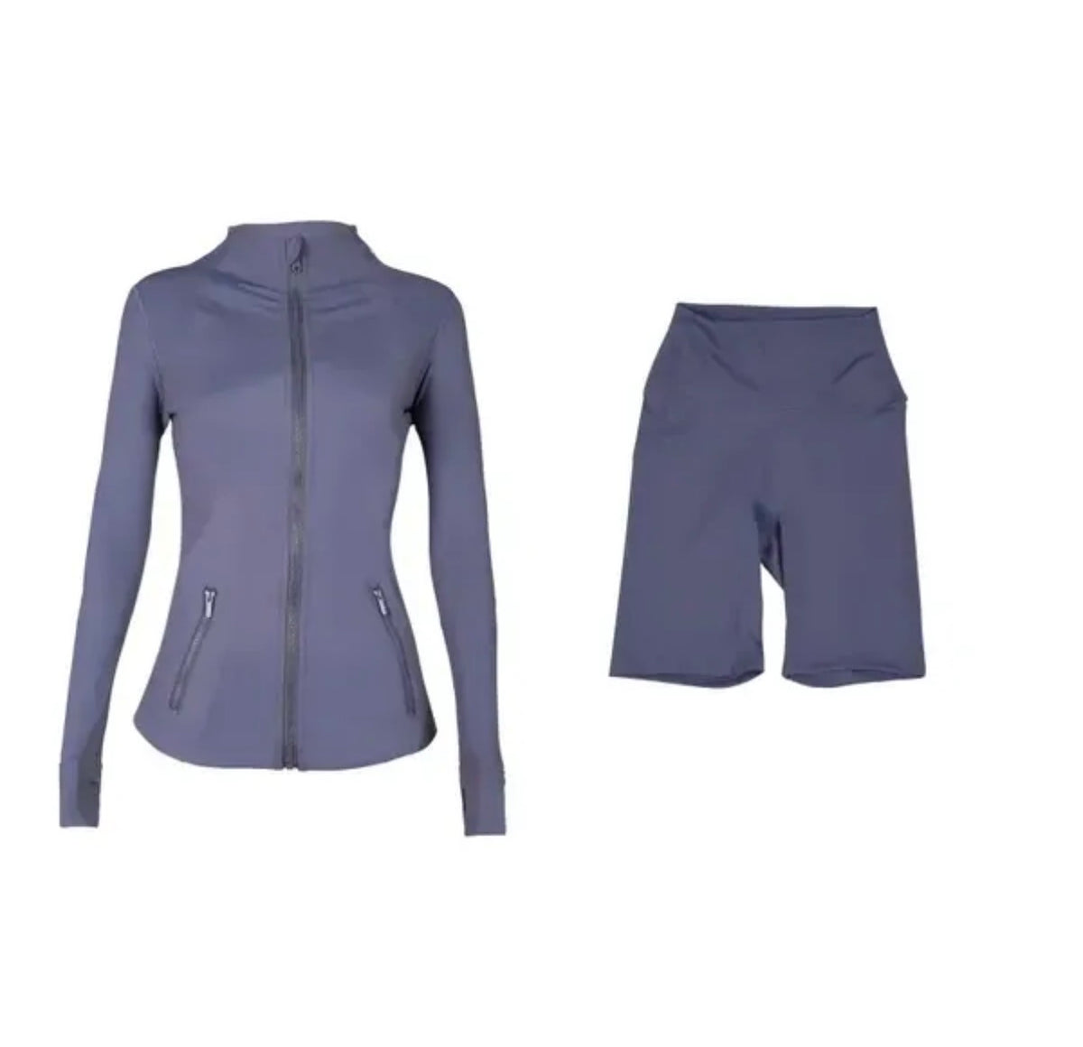 Ensemble sport  vibrant : veste zippée ajustée et short cycliste tendance