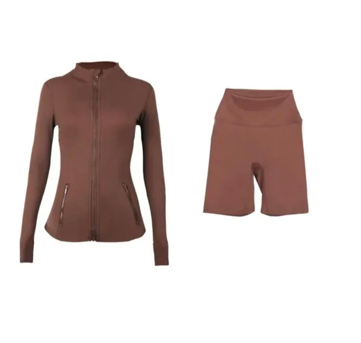 Ensemble sport  vibrant : veste zippée ajustée et short cycliste tendance