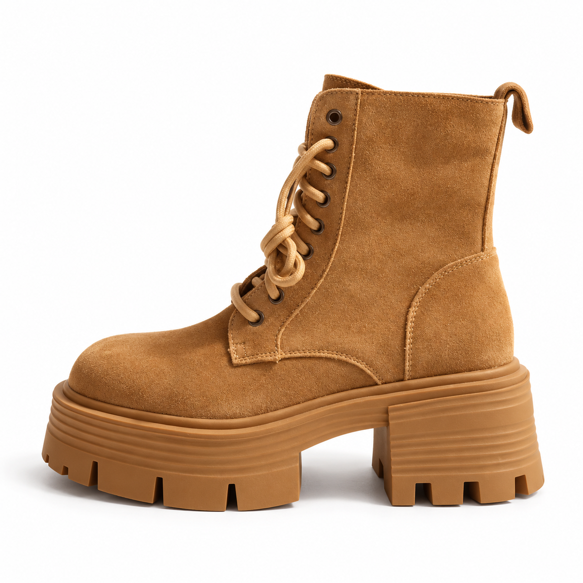 Bottines camel à plateforme et lacets – Effet suédé