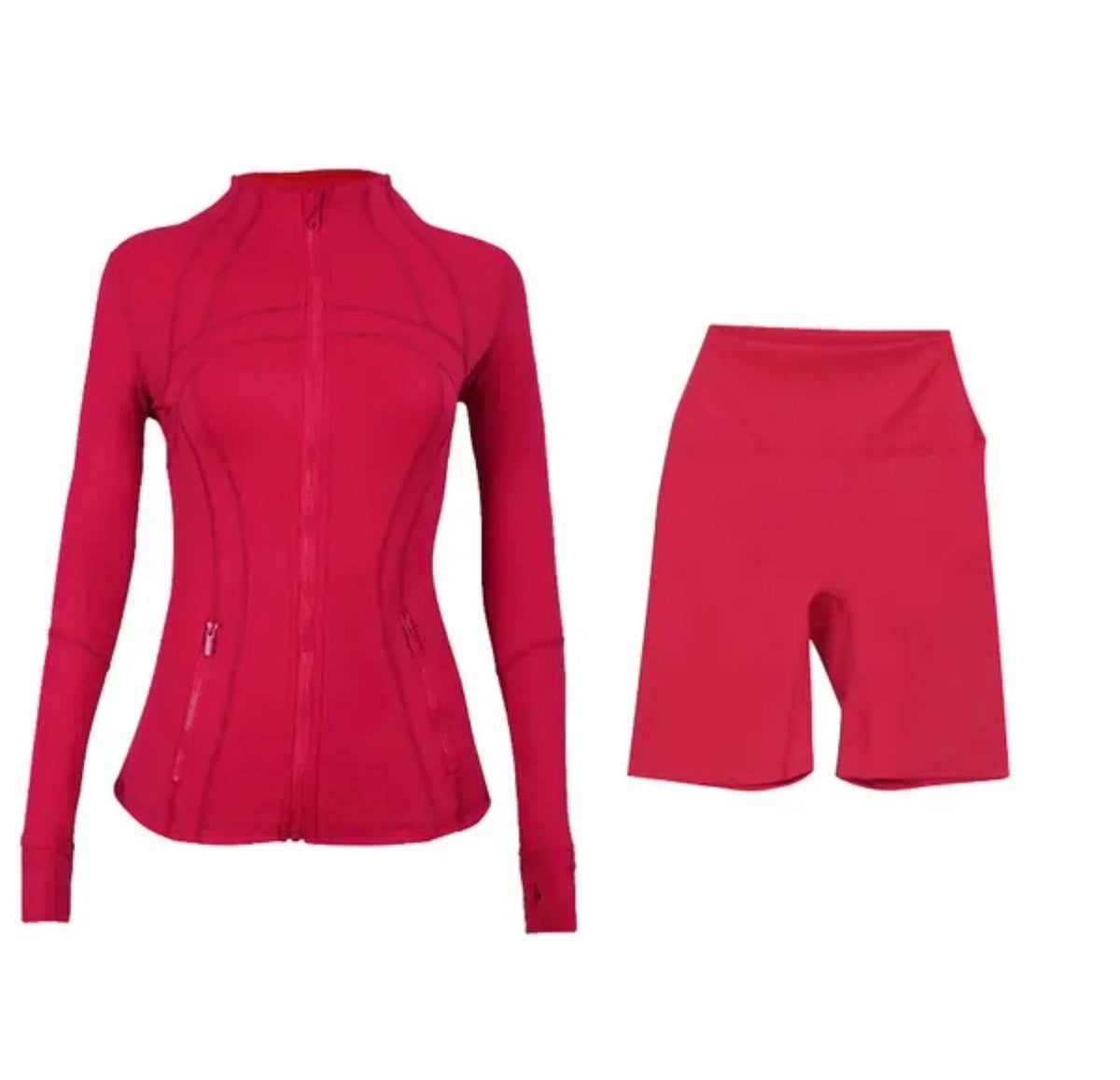Ensemble sport  vibrant : veste zippée ajustée et short cycliste tendance